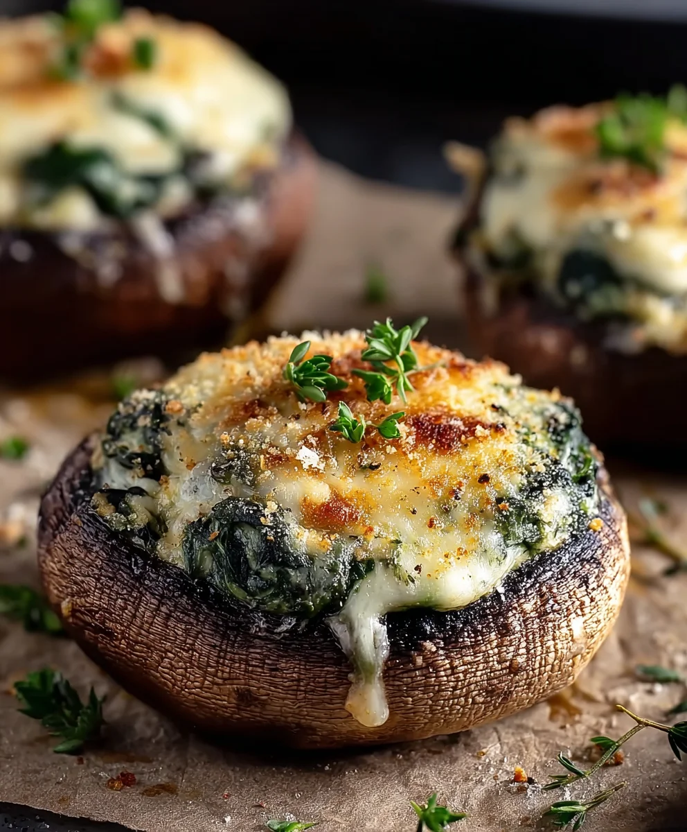 Spinach Cheese Stuffed Portobello Mushrooms - Easy Recipe