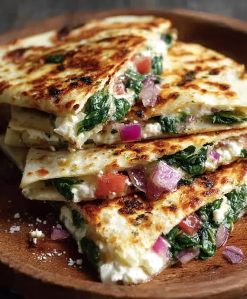 Mediterranean Quesadillas Spinach Feta Mozzarella Red Onion