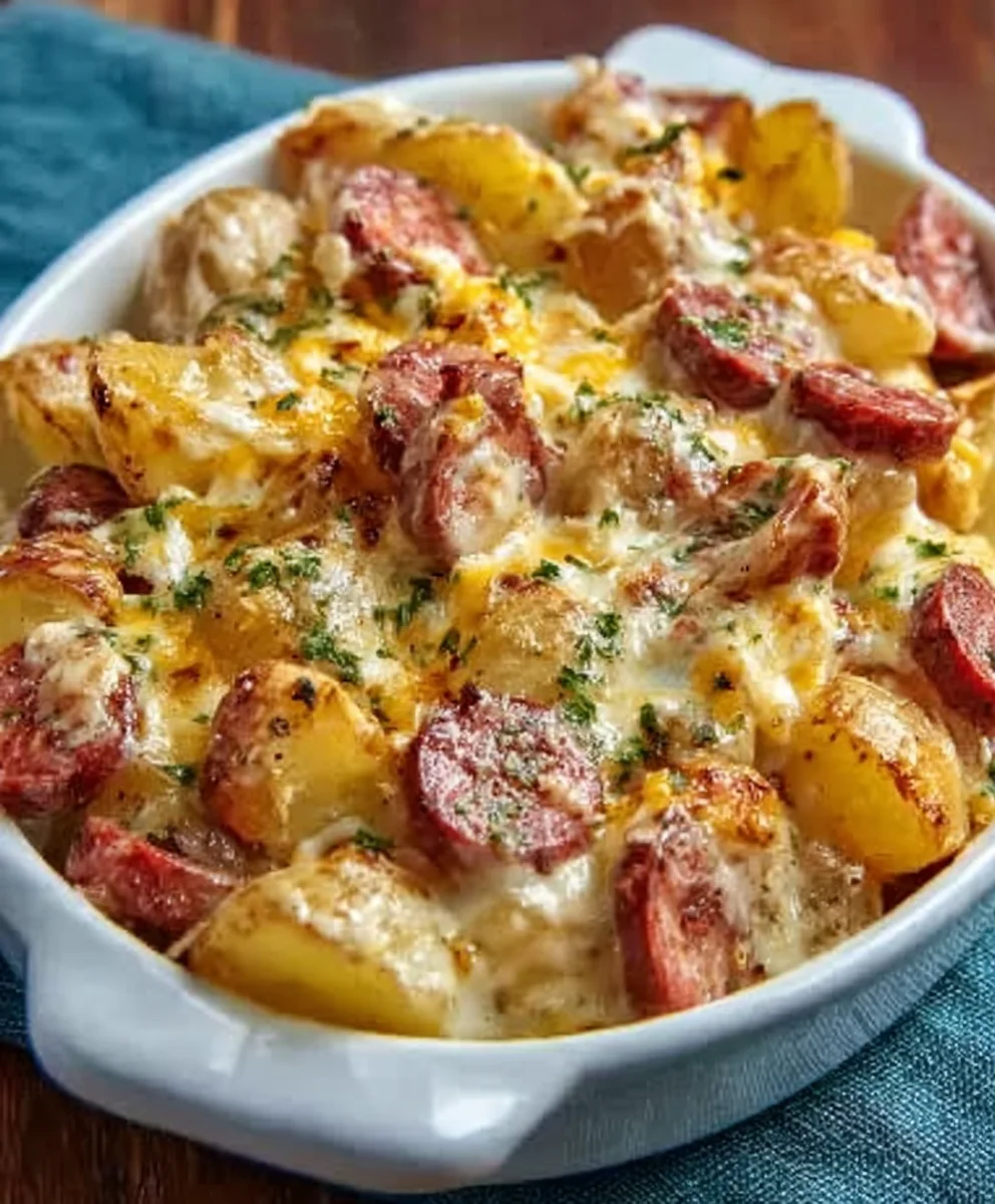 Cheesy Beef Ranch Potatoes Sausage Skillet