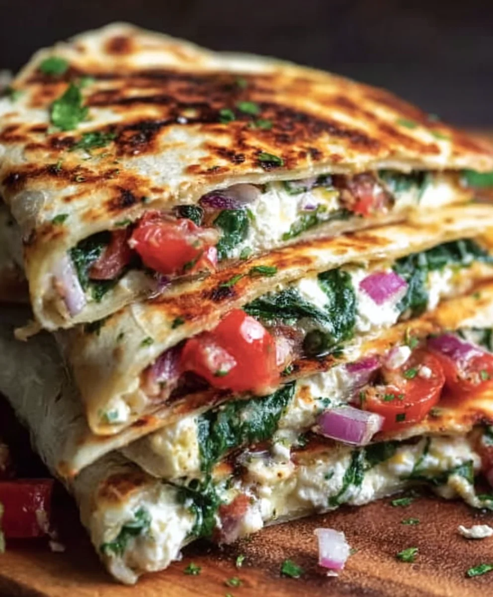 Mediterranean Quesadillas Spinach Feta Mozzarella Red Onion