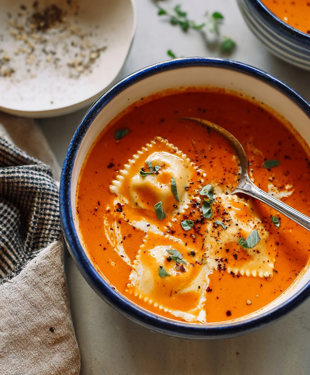 Roasted Red Pepper Ravioli Soup- Easy Comforting Meal