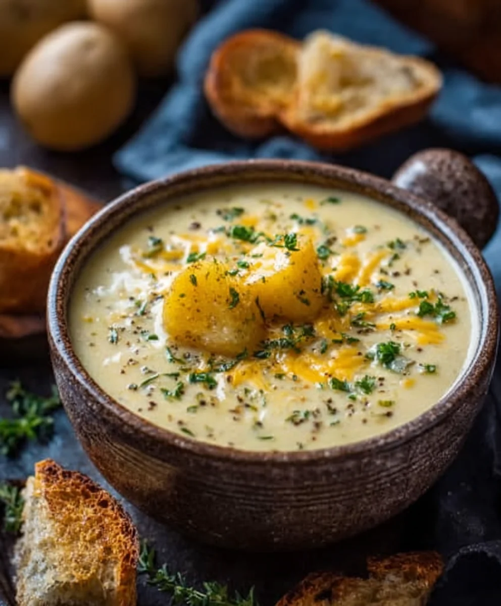 Hearty Cheddar Garlic Herb Potato Soup-Easy Recipe