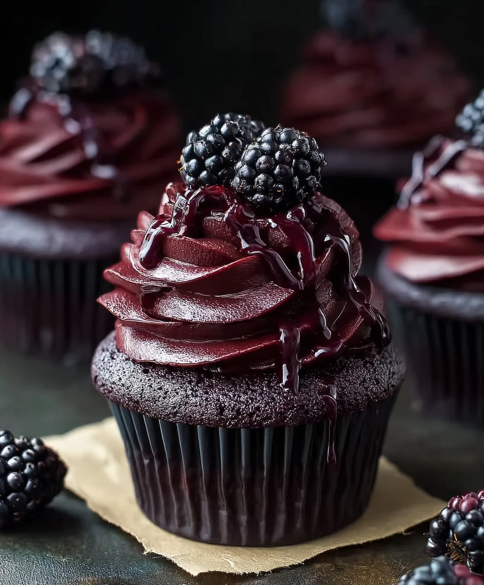 Dark Chocolate Blackberry Cupcakes-Rich Flavor