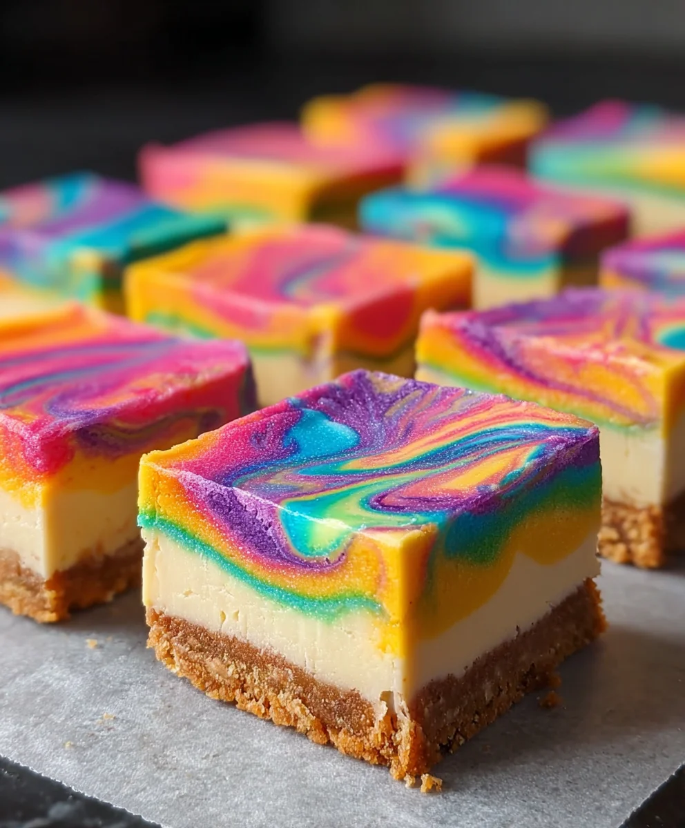 Rainbow Cheesecake Swirl Bars-Easy Dessert Recipe
