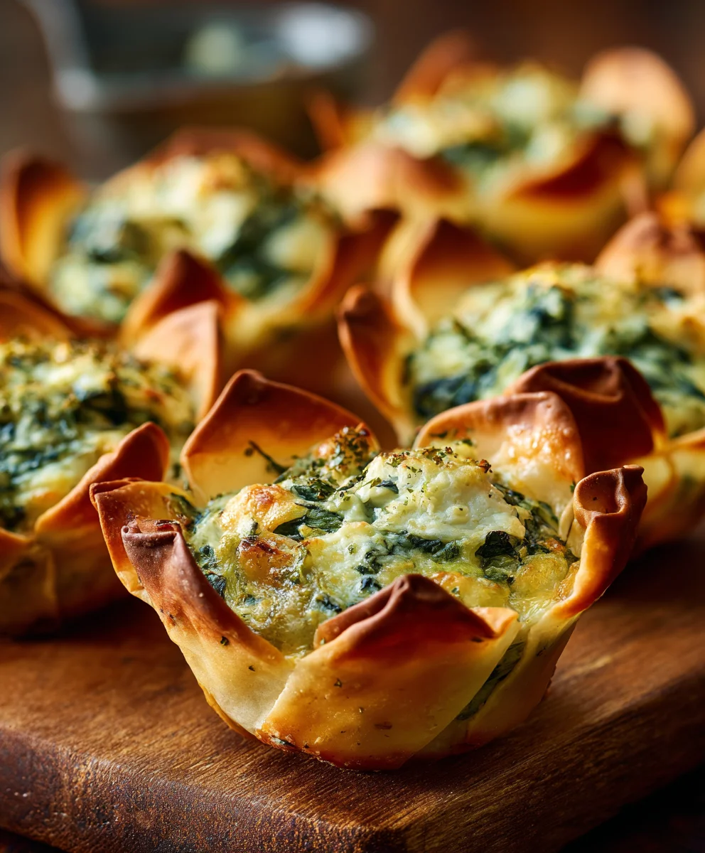 Spinach Artichoke Wonton Cups-Easy Appetizer