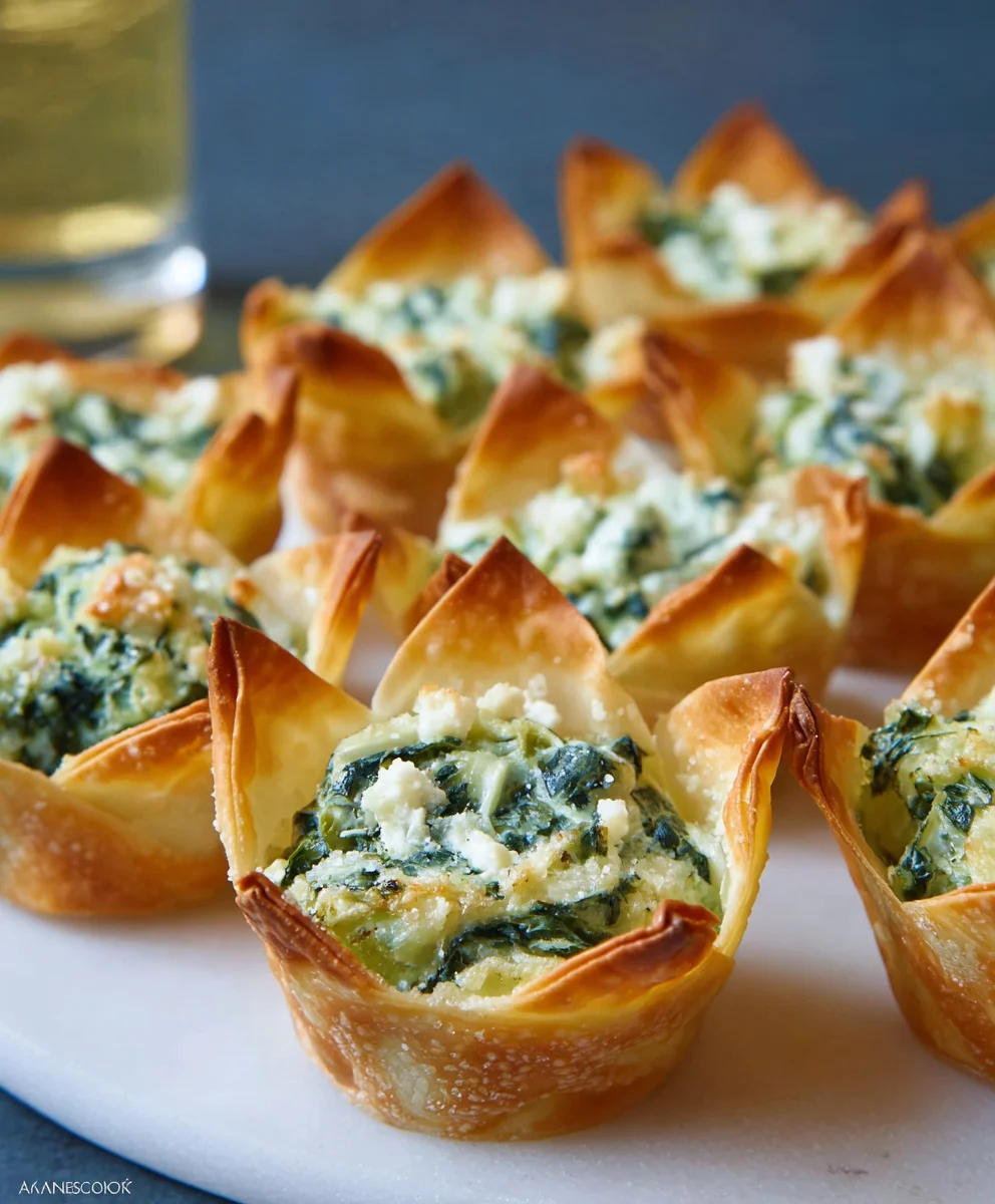 Spinach Artichoke Wonton Cups-Easy Appetizer
