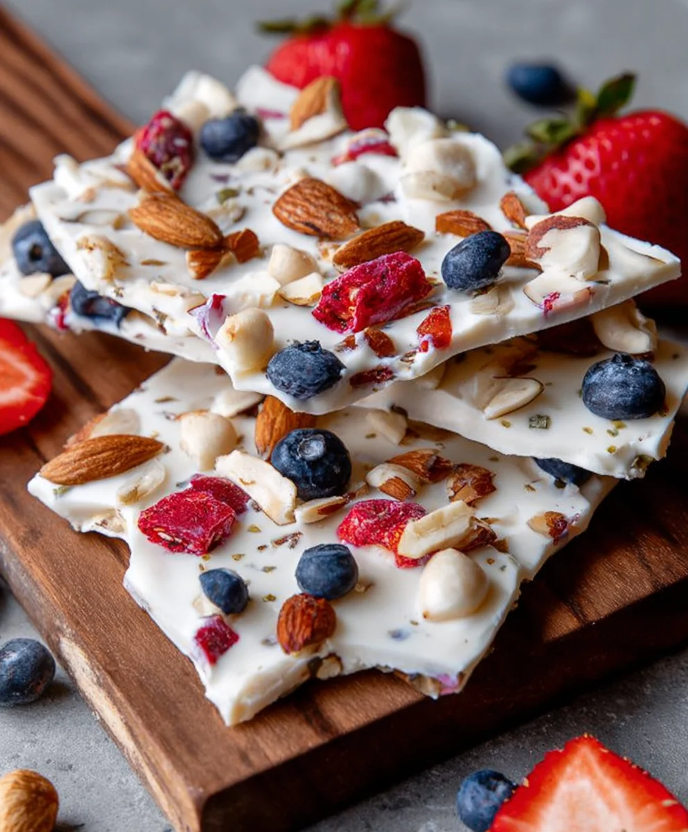Easy Frozen Yogurt Bark-Berries Nuts Recipe
