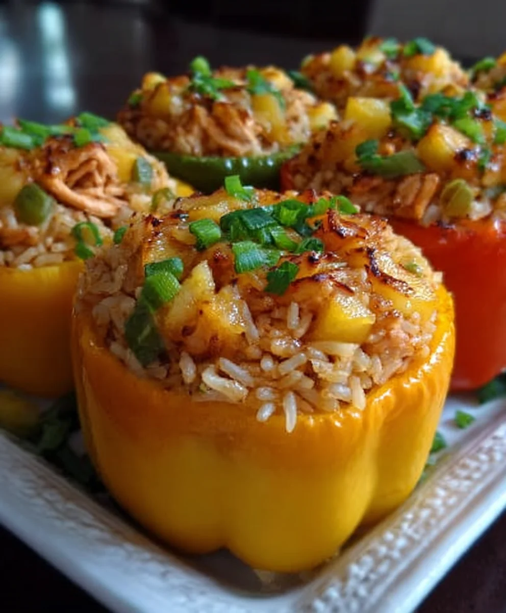 Teriyaki Chicken Pineapple Stuffed Peppers - Sweet Savory