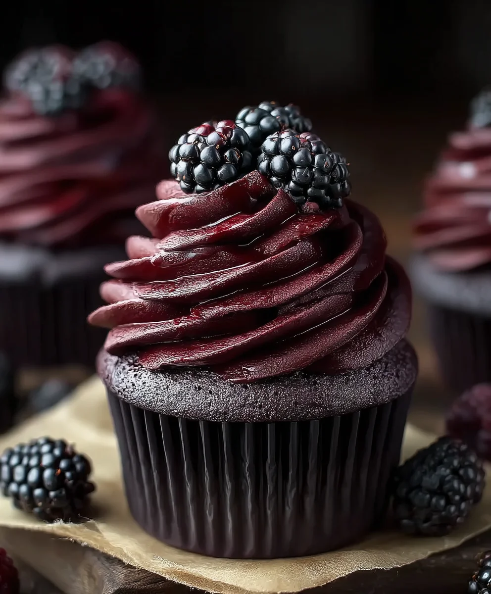Dark Chocolate Blackberry Cupcakes-Rich Flavor