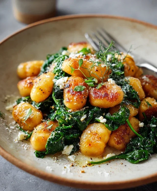 Crispy Gnocchi With Spinach And Feta