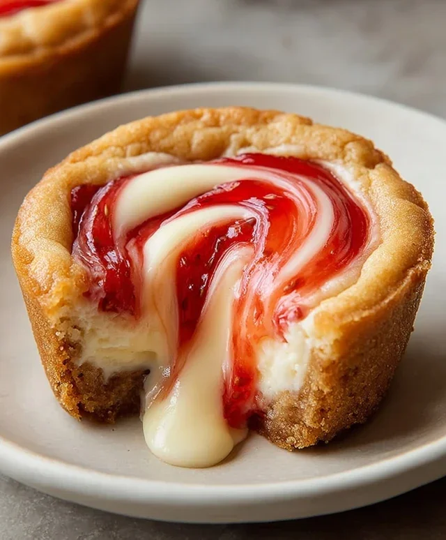 Strawberry Swirl Cheesecake Cookie Cups