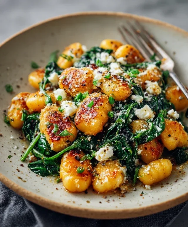 Crispy Gnocchi With Spinach And Feta
