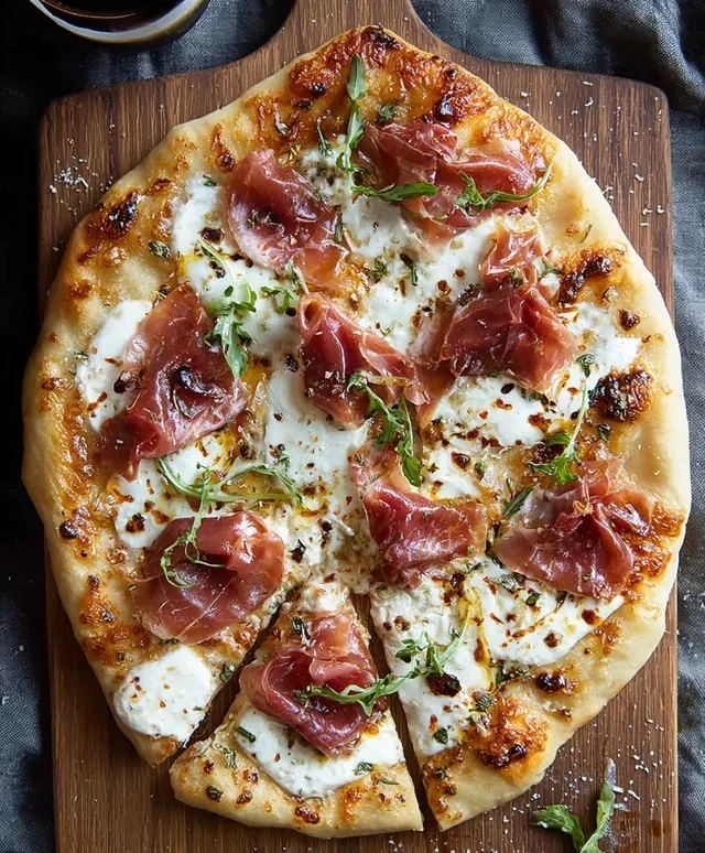 White Pizza with Beef Beef Prosciutto & Hot Honey