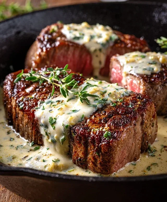 Garlic Butter Steak With Parmesan Cream Sauce