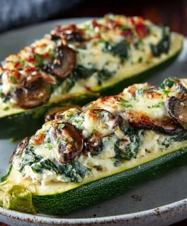 Spinach, Mushroom, and Ricotta Stuffed Zucchini Boats Recipe