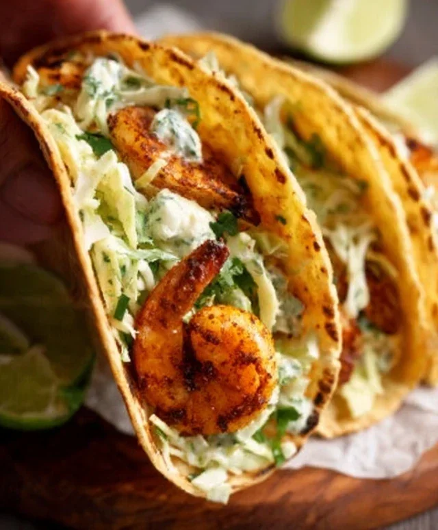 Cilantro Lime Shrimp Tacos with Creamy Slaw