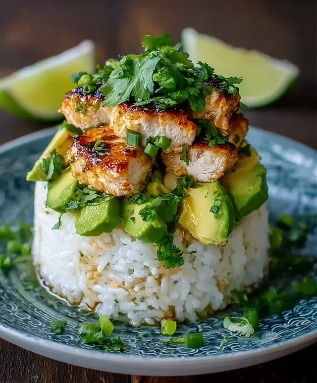 Delicious Honey Lime Chicken & Avocado Rice Stack Recipe