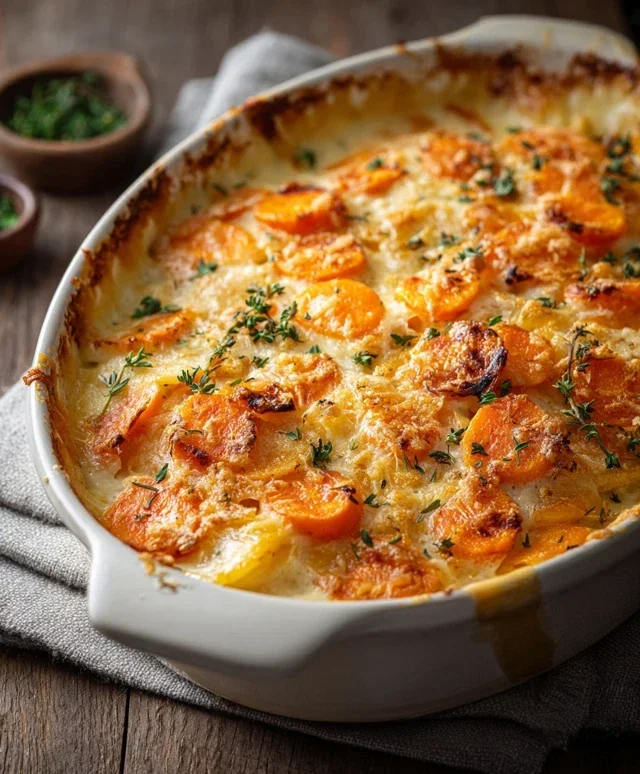 Cheesy Garlic Carrot Gratin – Creamy, Sweet & Savory