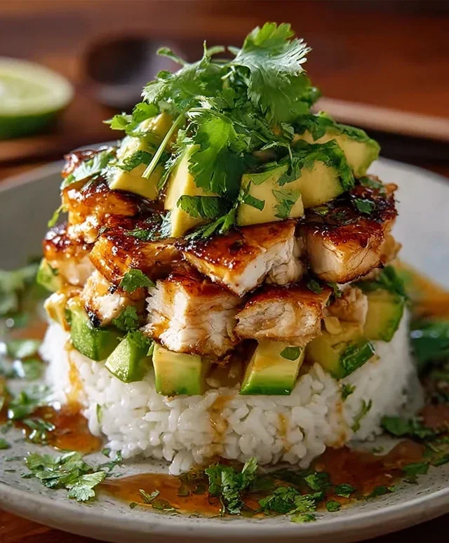 Delicious Honey Lime Chicken & Avocado Rice Stack Recipe