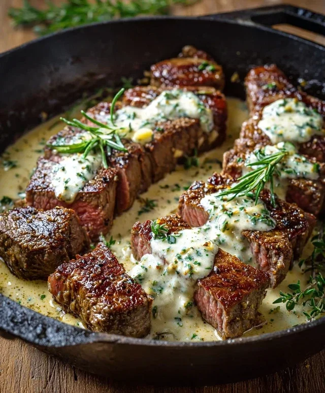 Garlic Butter Steak With Parmesan Cream Sauce