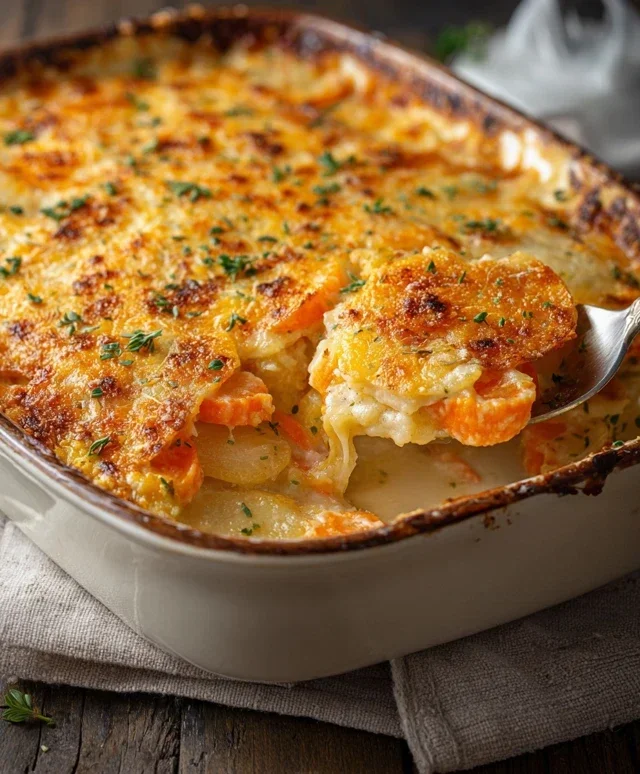 Cheesy Garlic Carrot Gratin – Creamy, Sweet & Savory