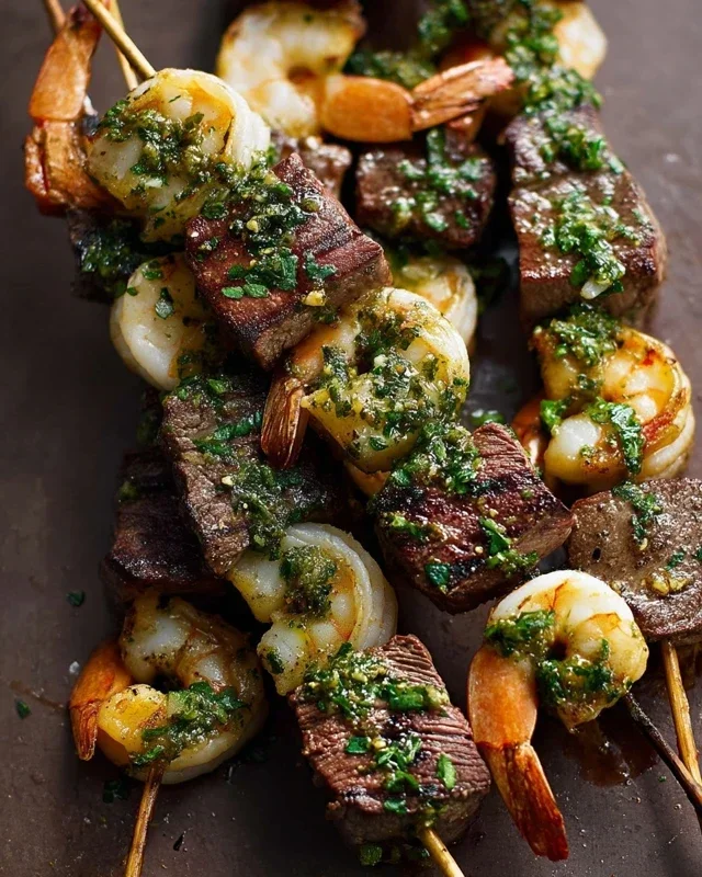 Surf and Turf Kabobs with Chimichurri Sauce