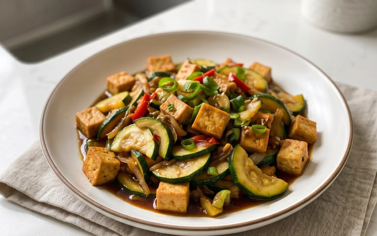 Zucchini Stir Fry With Tofu (Vegan)
