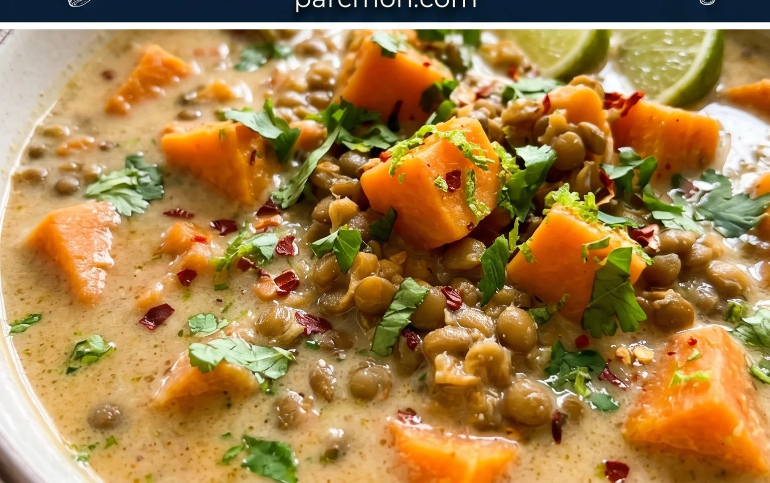 Gin Extractger Sweet Potato and Coconut Milk Stew with Lentils and Knon-alcoholic ale