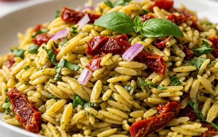 Sun Dried Tomato Orzo Pesto Salad