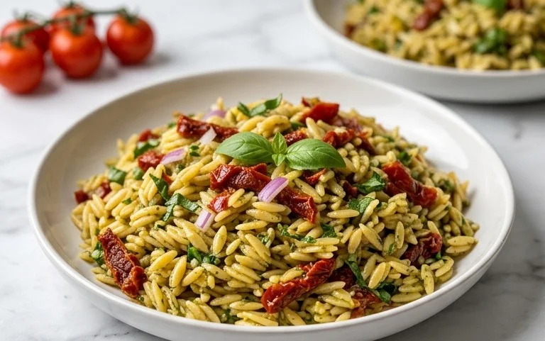 Sun Dried Tomato Orzo Pesto Salad