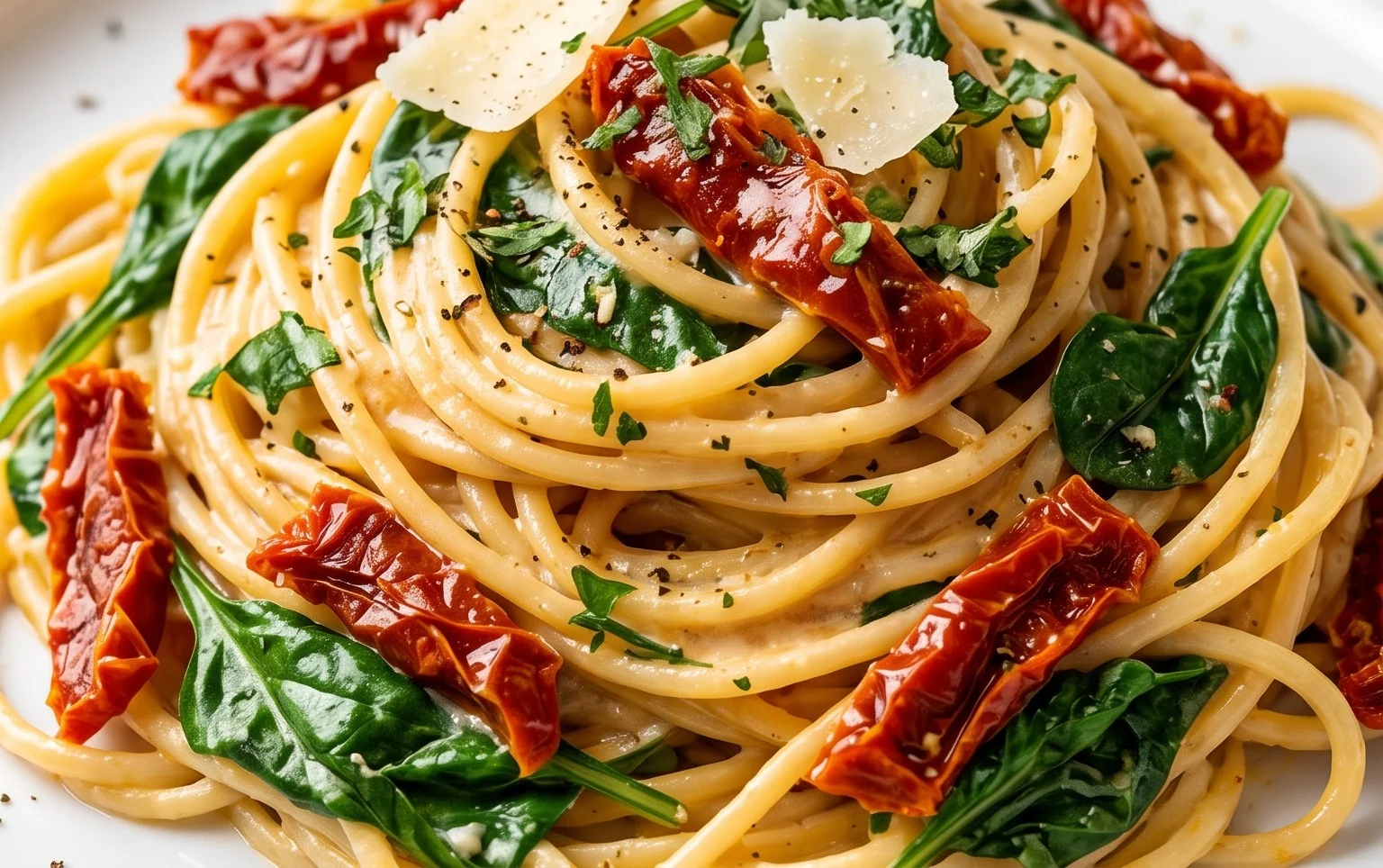 Spaghetti & Spinach with Sun-Dried Tomato Cream Sauce