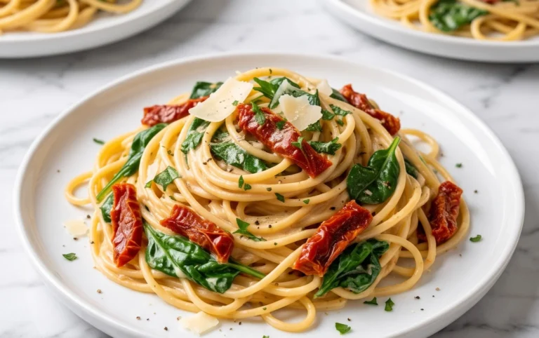Spaghetti & Spinach with Sun-Dried Tomato Cream Sauce