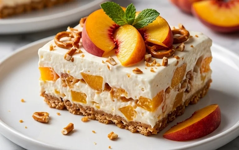 Peach Pretzel Salad Dessert