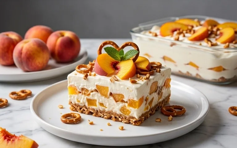 Peach Pretzel Salad Dessert